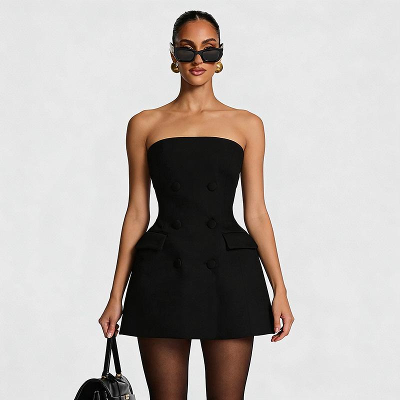 D25DS580 Europäischer & Amerikanischer Herbst/Winter Sexy Einfarbiger Schlank geschnittener Bandeau Knospenrock für Damen