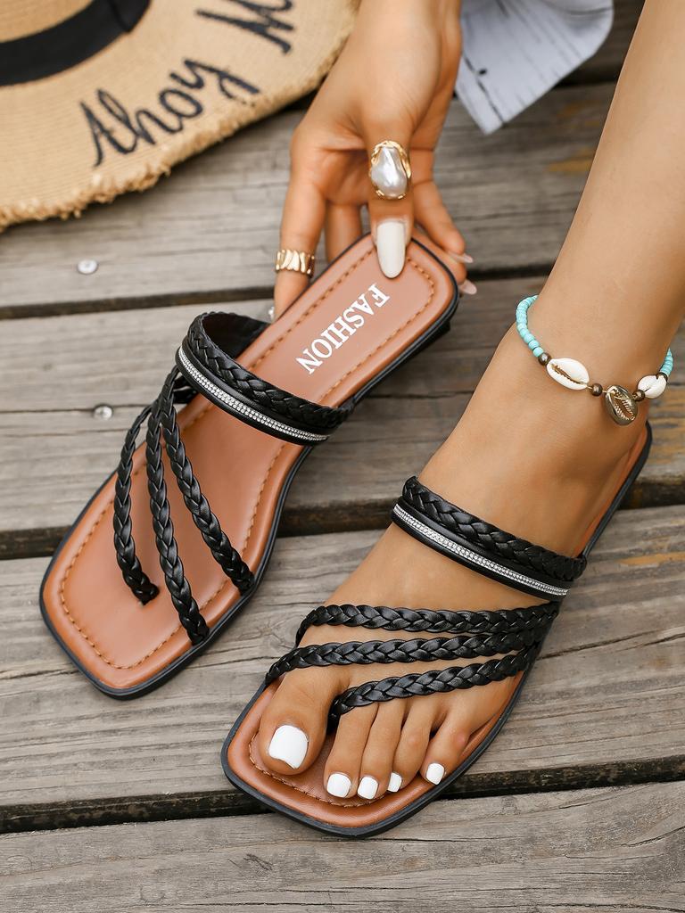 Summer New Women's European and American Sandals Flat-soled Slippers Woven Sandals Foreign Trade Independent Station Large Size Women's Shoes