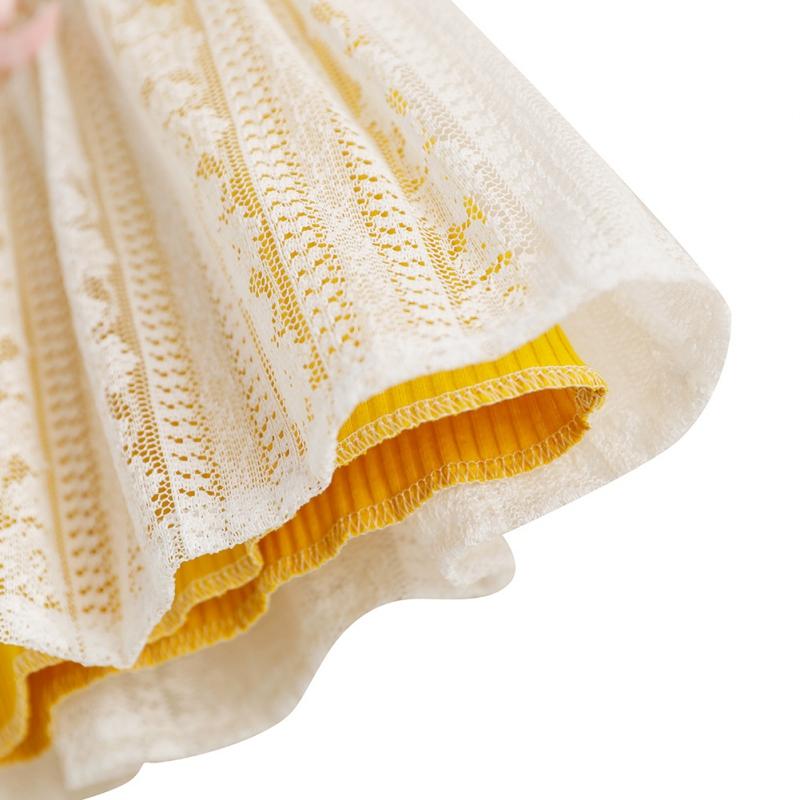 Baby Girl Dress Short Sleeve Soft Lace Princess Dress Fake Two Piece Dress