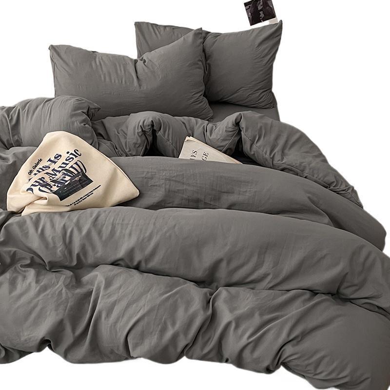 Soft Washed Cotton 4-Piece Bedding Set Pure Color Hypoallergenic Baby Safe Dormitory Use All Season