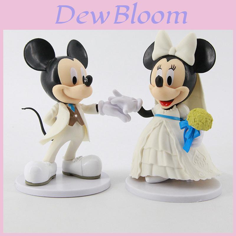 Disney Mickey Minnie Weißes Hochzeitskleid Figur Puppe Tortenaufsatz Ventilator Geschenk Set von 2