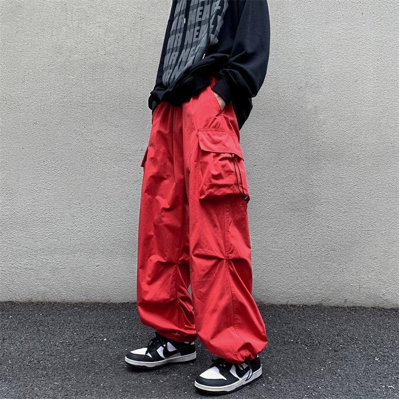American Retro Workwear Casual Pants Men's High Street Couple Loose Functional Style Drawstring Tied Foot Long Pants