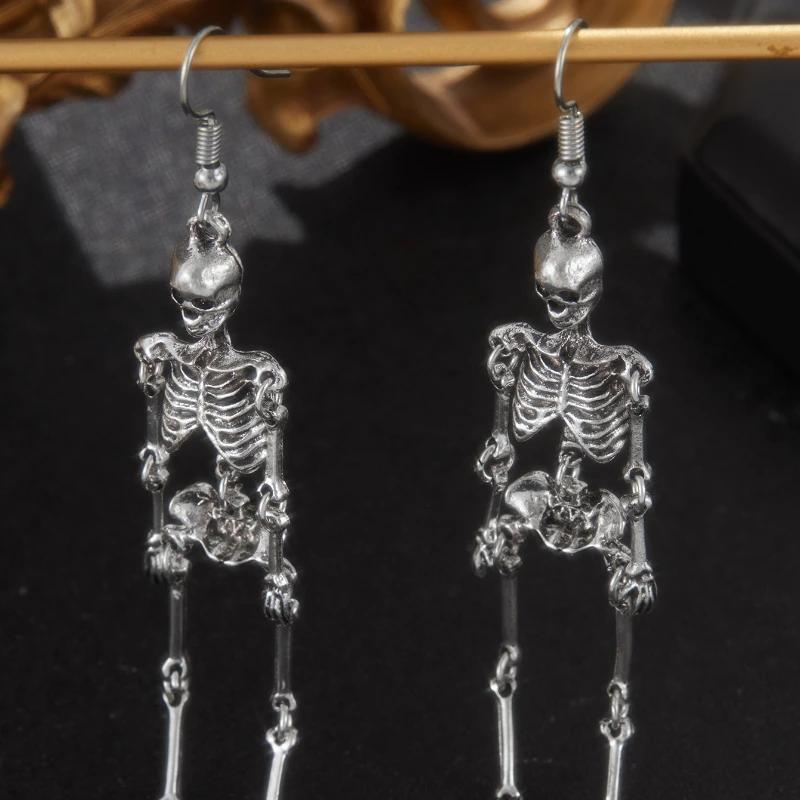 New Halloween Retro Skull Pendant Earrings, Suitable for Women's Gothic Party Accessories, Personalized Punk Style Jewelry Gifts