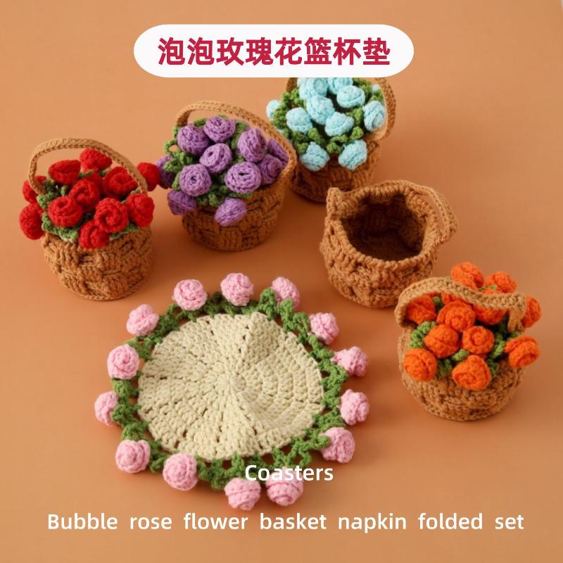 Tapis Fleur de Rose Tapis de Table Fleur au Crochet Tapis de Tasse Décoratif Accessoires de Table Fournitures de Fête Anniversaire Cadeaux Fête des Mères