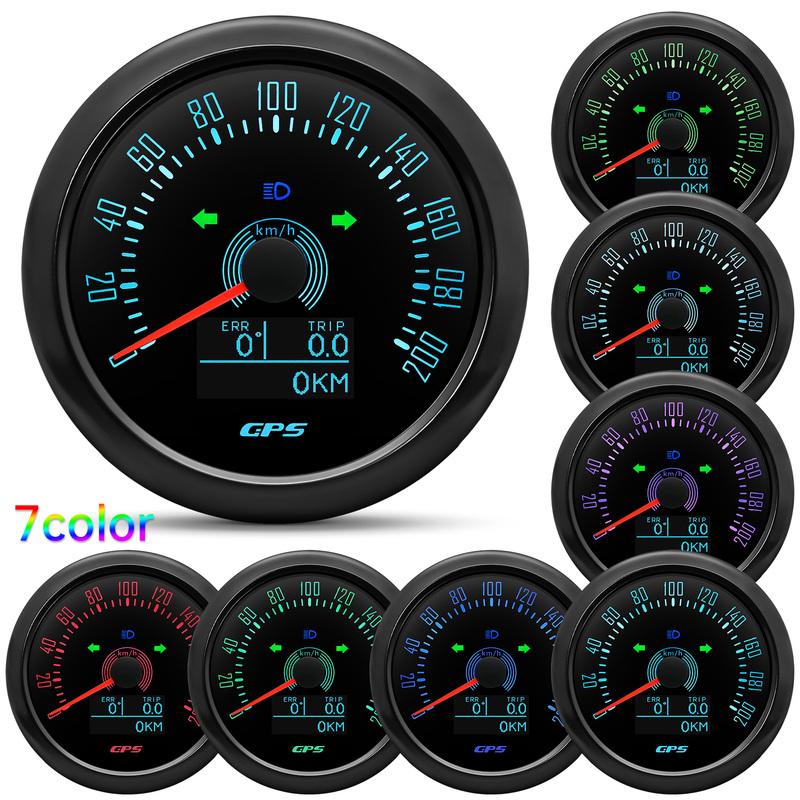 7 Color 85mm GPS Speedometer Gauge with Antenna 200KMH,160MPH Speed Meter COG TRIP ODO Turn Light Car Boat Yacht 12V24V