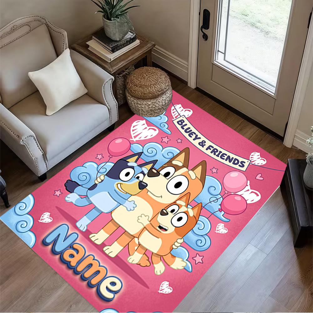 Bluey Family Adventure Customize Text Carpet Suitable for Living Rooms Study room Foyer Kitchen Anti-slip Rug Anime Office Decor