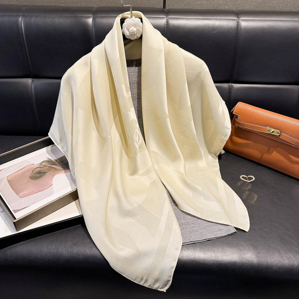 Spring 90Cm Classic Fashion Versatile Shawl Women'S Shade Dust-Proof Camellia Tencel Cotton Silk Scarf