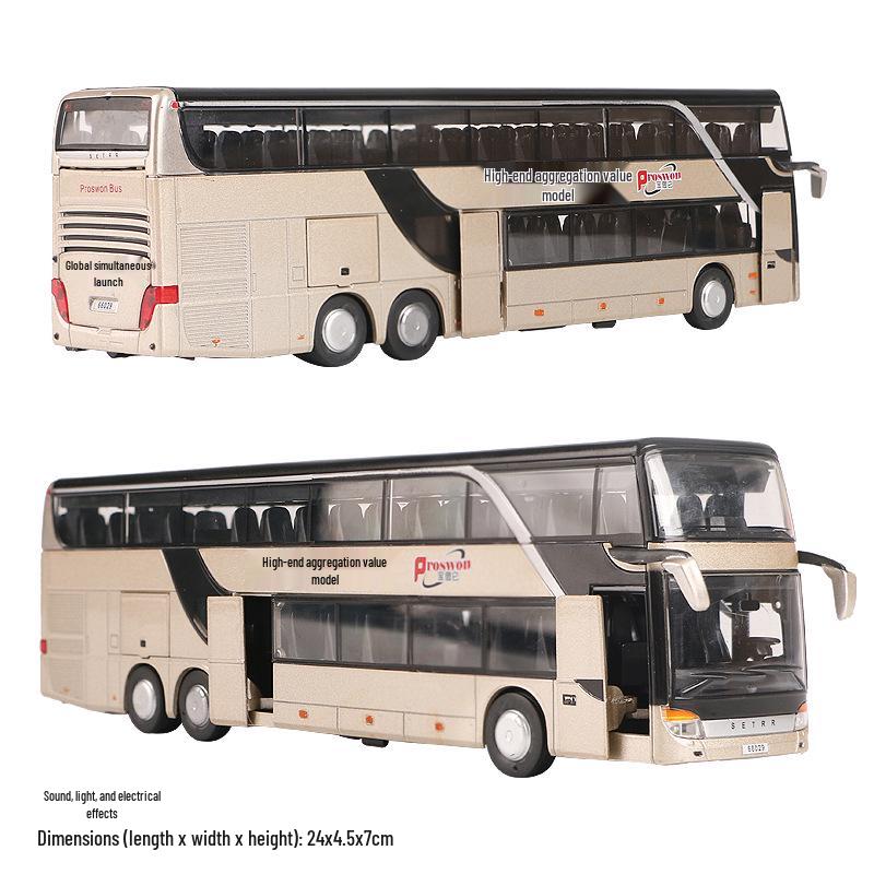 Baosilun 66029 Alloy Double-Decker Bus Toy with Pull-Back, Sound & Light Features