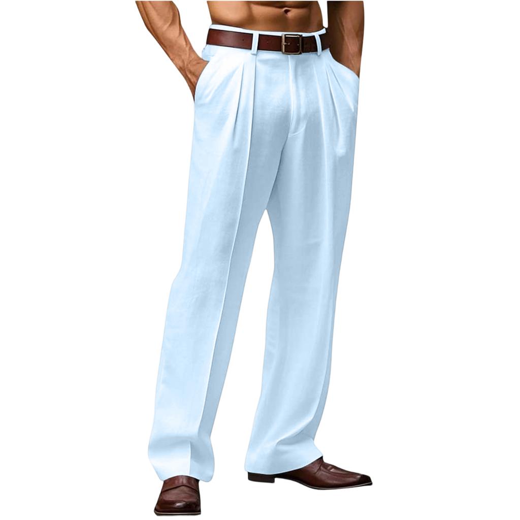 Pantaloni da uomo alla moda in lino traspiranti a gamba dritta - Pantaloni larghi casual da esterno