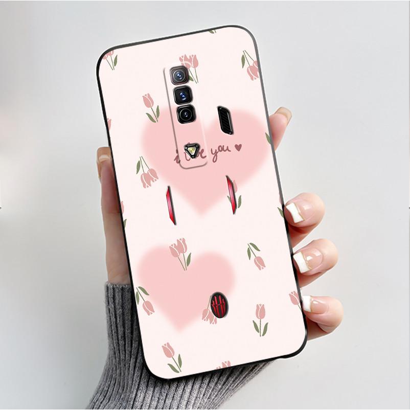 Pattern Case For ZTE Nubia RedMagic 7 5G Funda For Nubia RedMagic 7S 5G Soft Silicone Black Shell Cute Flower Cartoon Capa Cover