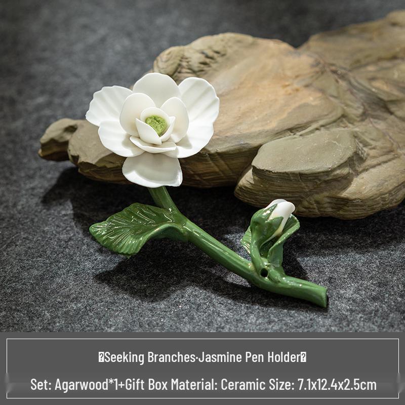 Ceramic Incense Holder & Brush Rest - Magnolia Plum Blossom Design