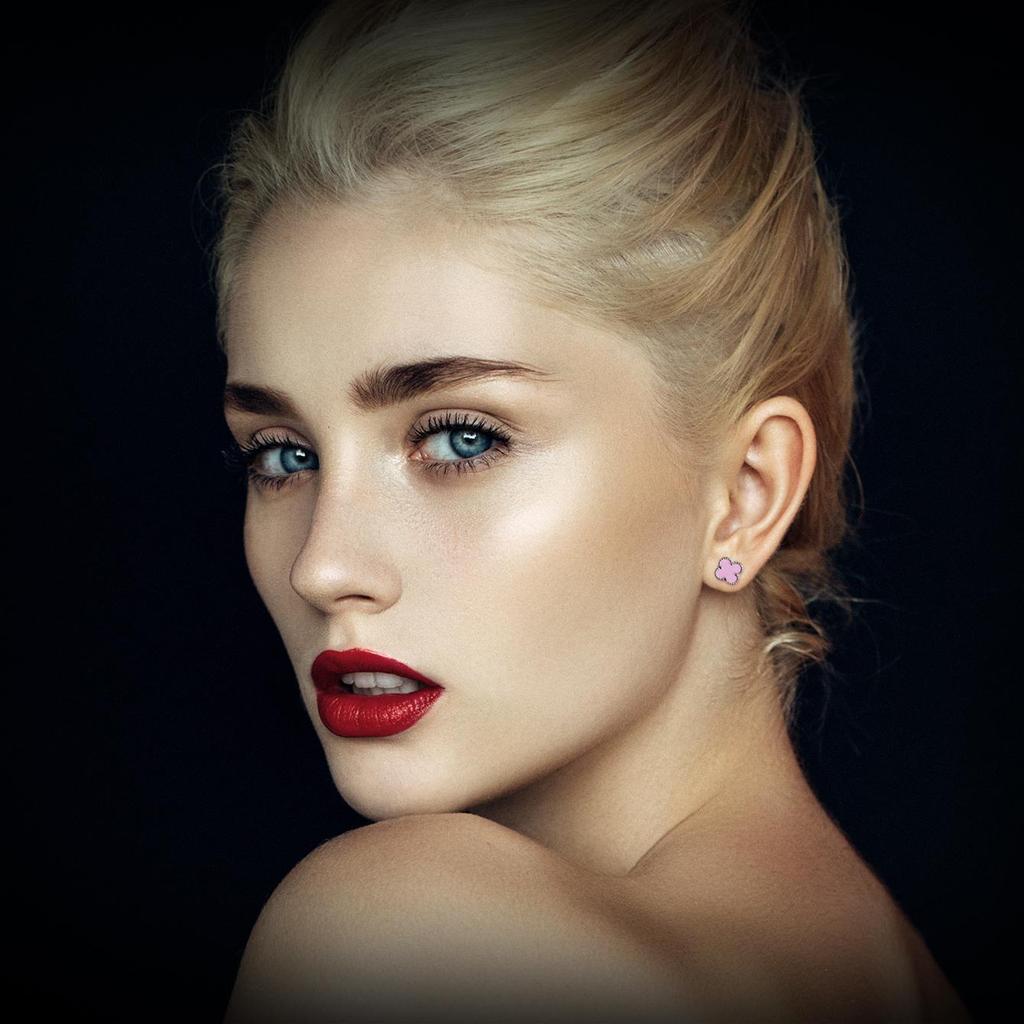 925 Sterling Silver Four Leaf Clover Purple Pine Stone Stud Earrings For Women Fashion Jewelry