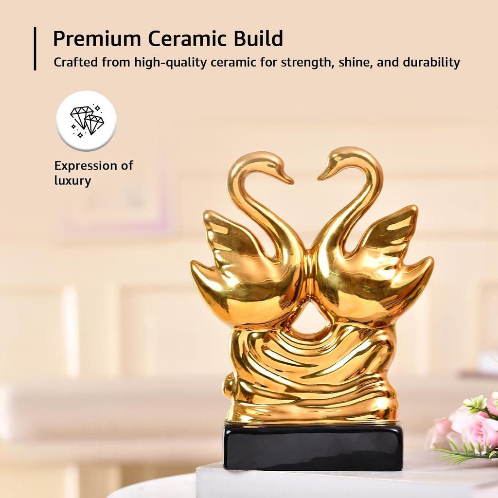 Romantic Swan Couple Sculpture | A Timeless Emblem of Love & Harmony | Adds a Touch of Elegance To Any Space – Pack of 1, Golden