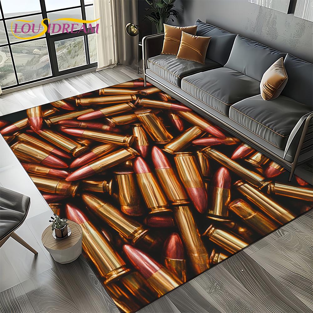 2025 New Retro Guns Pistol Ammunition Bullet Cartridge AK M4 Rug Carpet for Living Room Bedroom Decor,Non-slip for Sofa Doormat