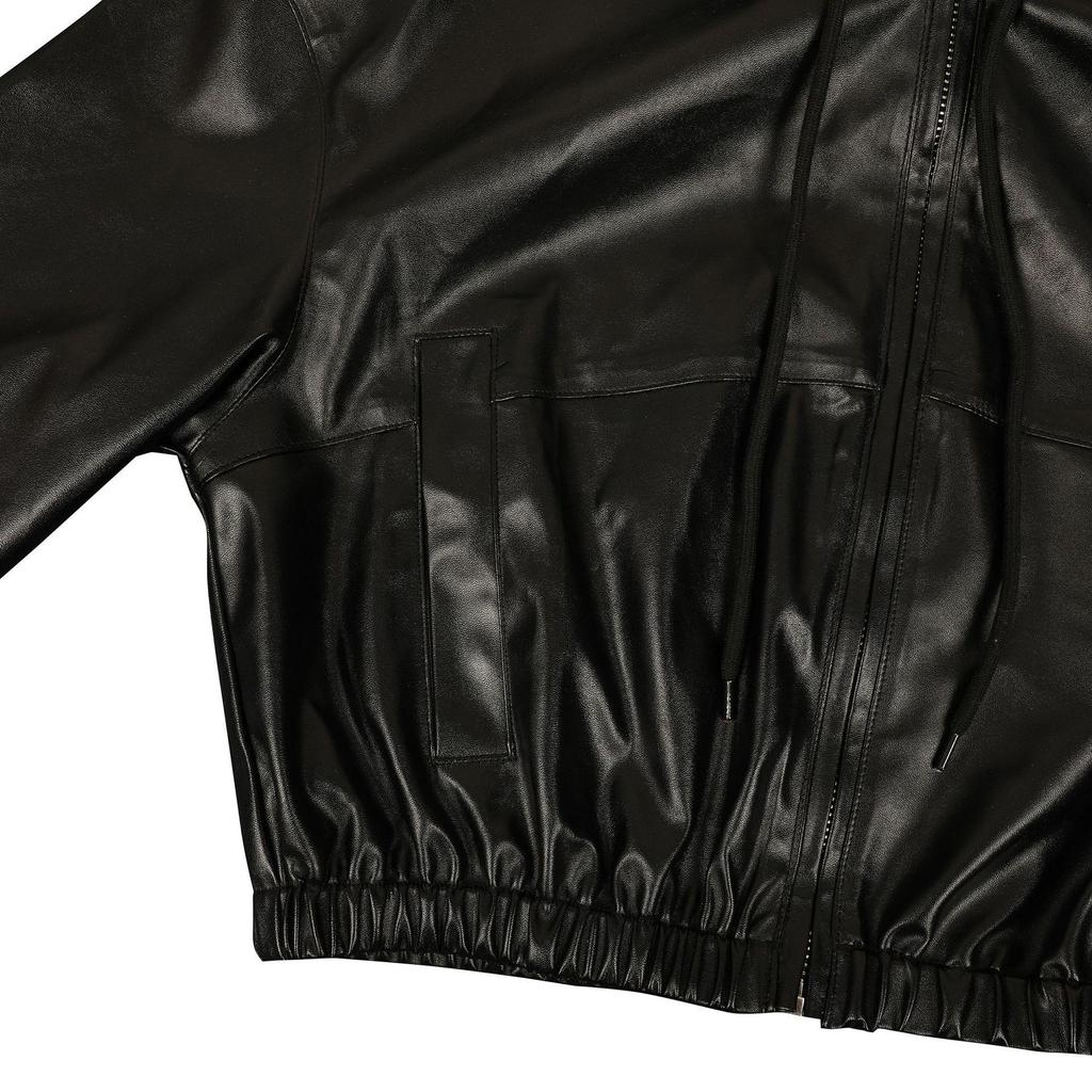 Women's European Hooded Leather Jacket & Shorts Set - Long Sleeve Casual Autumn/Winter Fashion Outerwear.