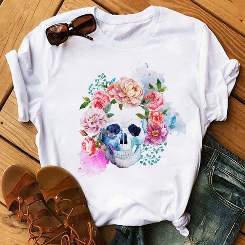 Camiseta De Arte Esttica Feminina De Flores De Caveira Roupas Punk Rock Camiseta Estampada Com Cavaleiro Roupas Fitness Vero 2020