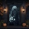 2D Glowing Eyes Reaper Door Cover, 2D Halloween Skeleton Decor