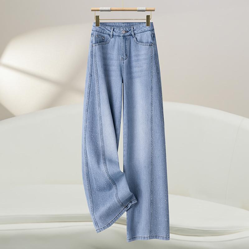 

Женские джинсы ретро широкие штанины светлого цвета, лето 2025, свободные повседневные брюки длиной до пола 2XL (125-135jin)