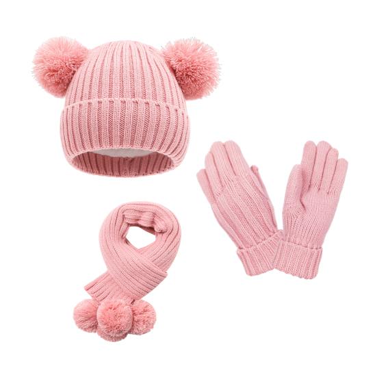 3 ks/sada Dětská čepice Šála Rukavice Set Zesílený plyš Pletený Protiskluzový kožešinový míč Dekor Větruodolný Udržujte v teple Dívky Chlapci Venkovní návleky na krk Rukavice