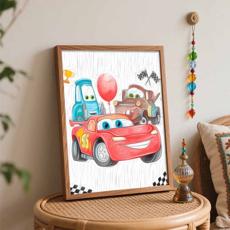 Disney digital oil painting Lightning McQueen racing cars art handmade diy gift home decoration