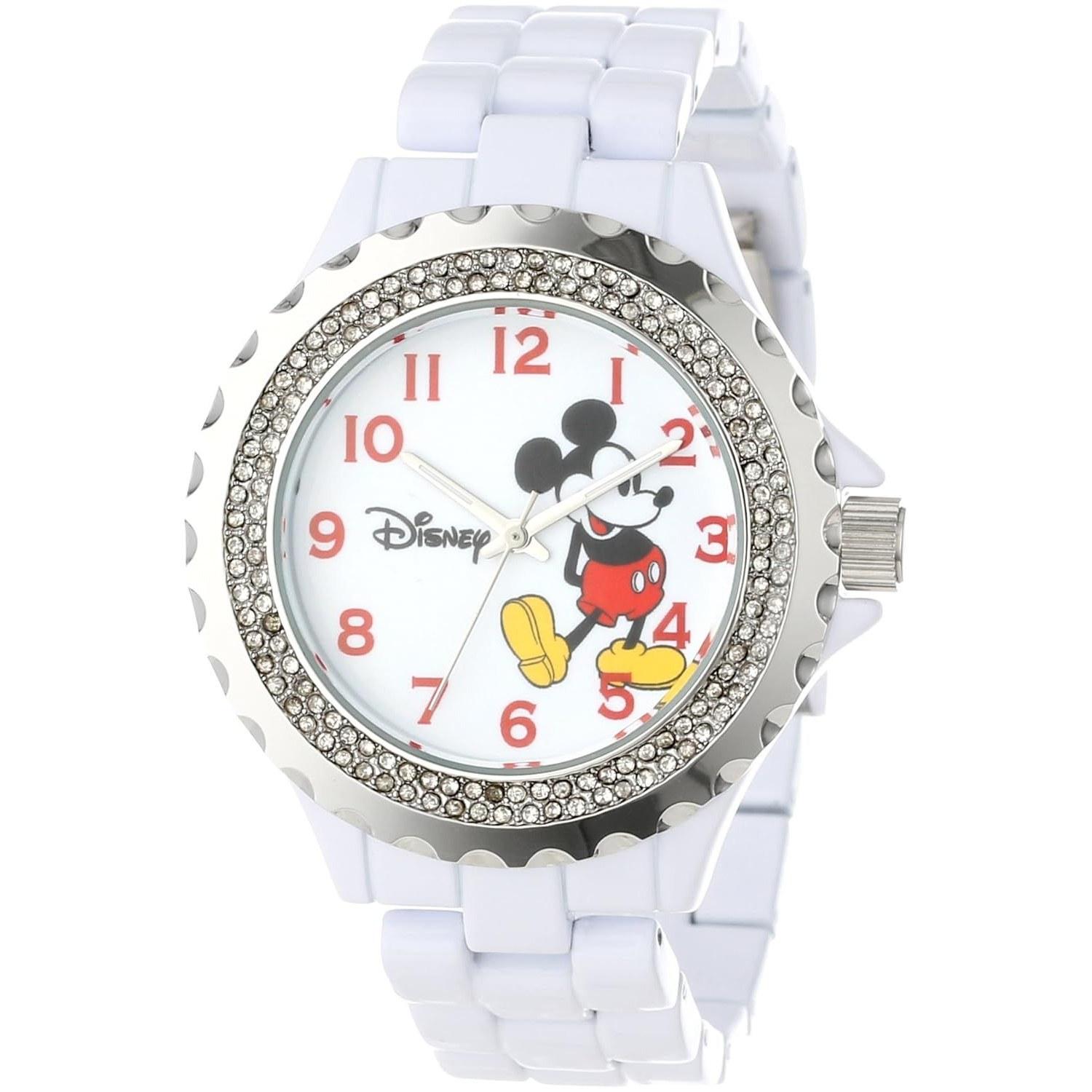Disney Ladies W000499 Mickey Mouse Enamel Sparkle Bracelet Watch Silver/Steel NO SIZE Childrens Wristwatch.