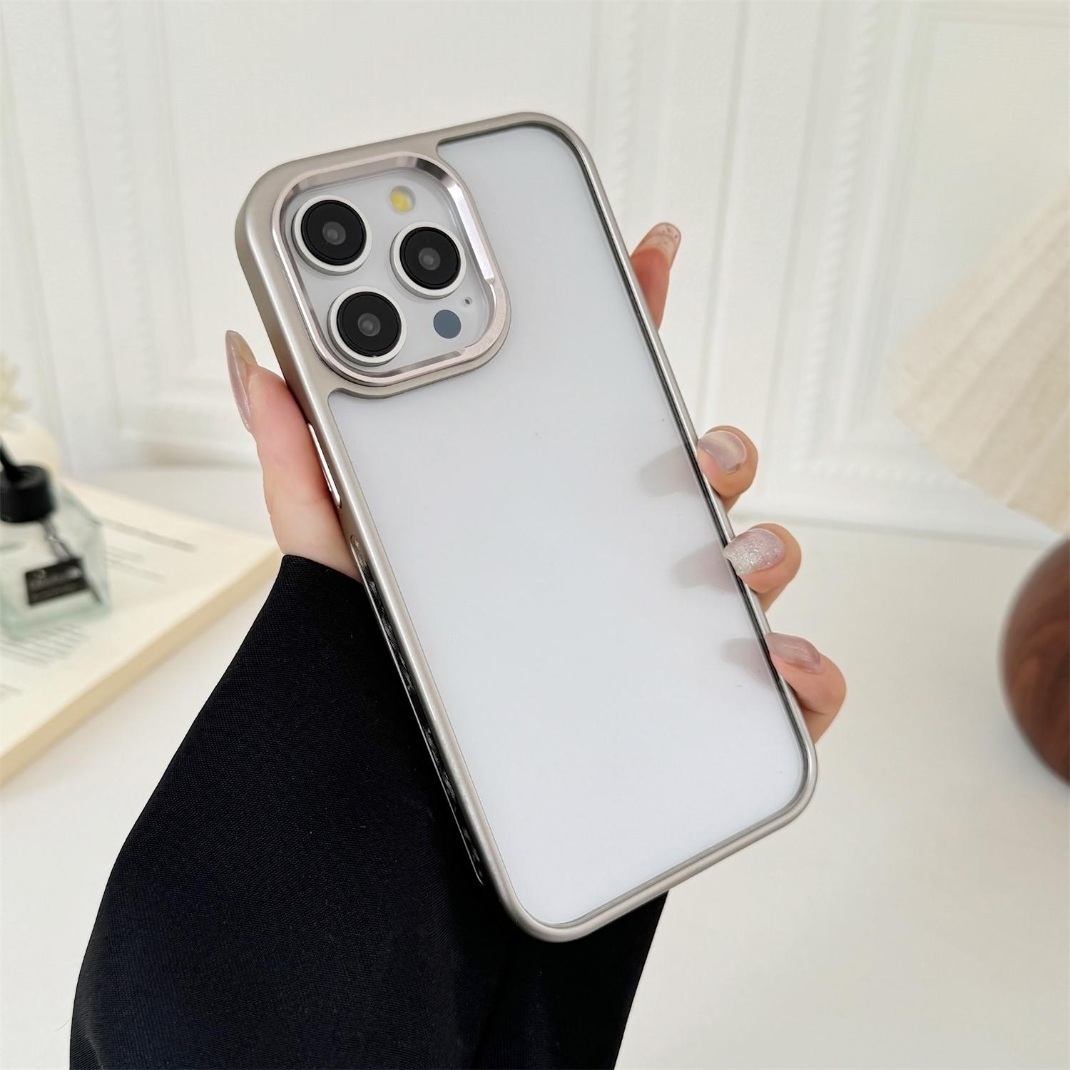 

Для iPhone 14 Pro Прозорий чохол для телефону Гальванізований край PC Акрилова задня кришка Silver