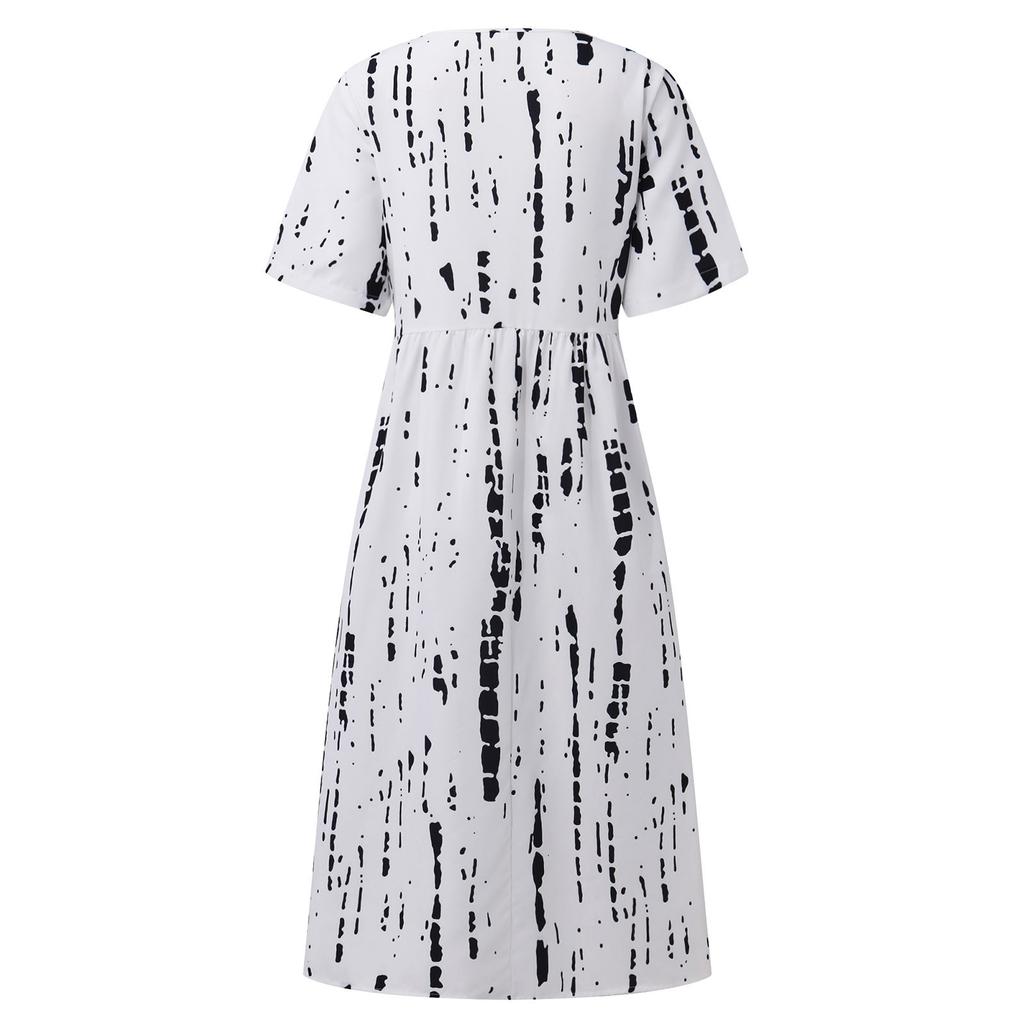 Women's Summer Casual Fashion Printed Short Sleeve 2022 O-Neck Pocket Dress