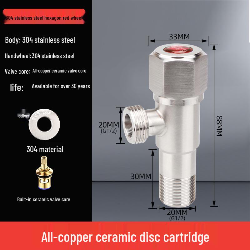304 Stainless Steel Angle Valve for Cold/Hot Water, Universal 4-Point Household Stop Valve for Water Heaters and Toilets
