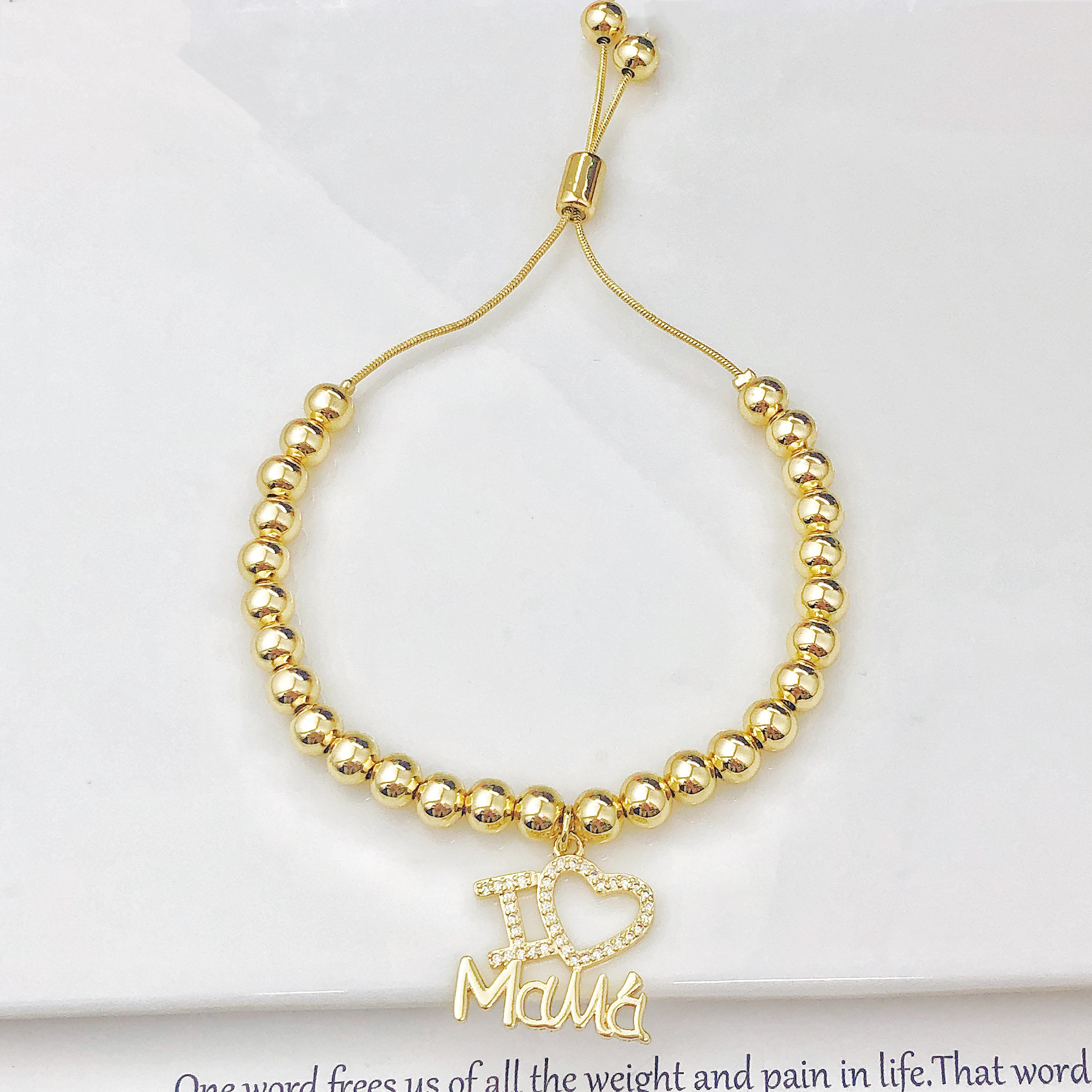 

New Arrival Gold-Plated Heart-Shaped Zircon Mama Copper Bead Bracelet Classic for Women Holiday Party Zircon Mother s Day Gift