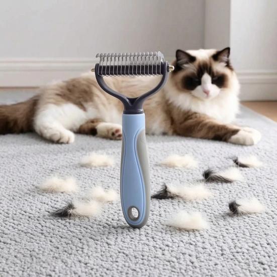 Pet Grooming Rake, Dual-Sided Stainless Steel Blades, Pet Deshedding And Dematting Brush, Undercoat Rake for Dogs Cats Thick Coats Detangling