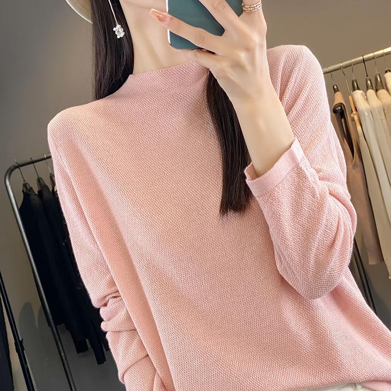 Pletená spodní košile s polovysokým výstřihem Dámská podzimní a zimní volná tenká část jednobarevného vnitřního úpletu