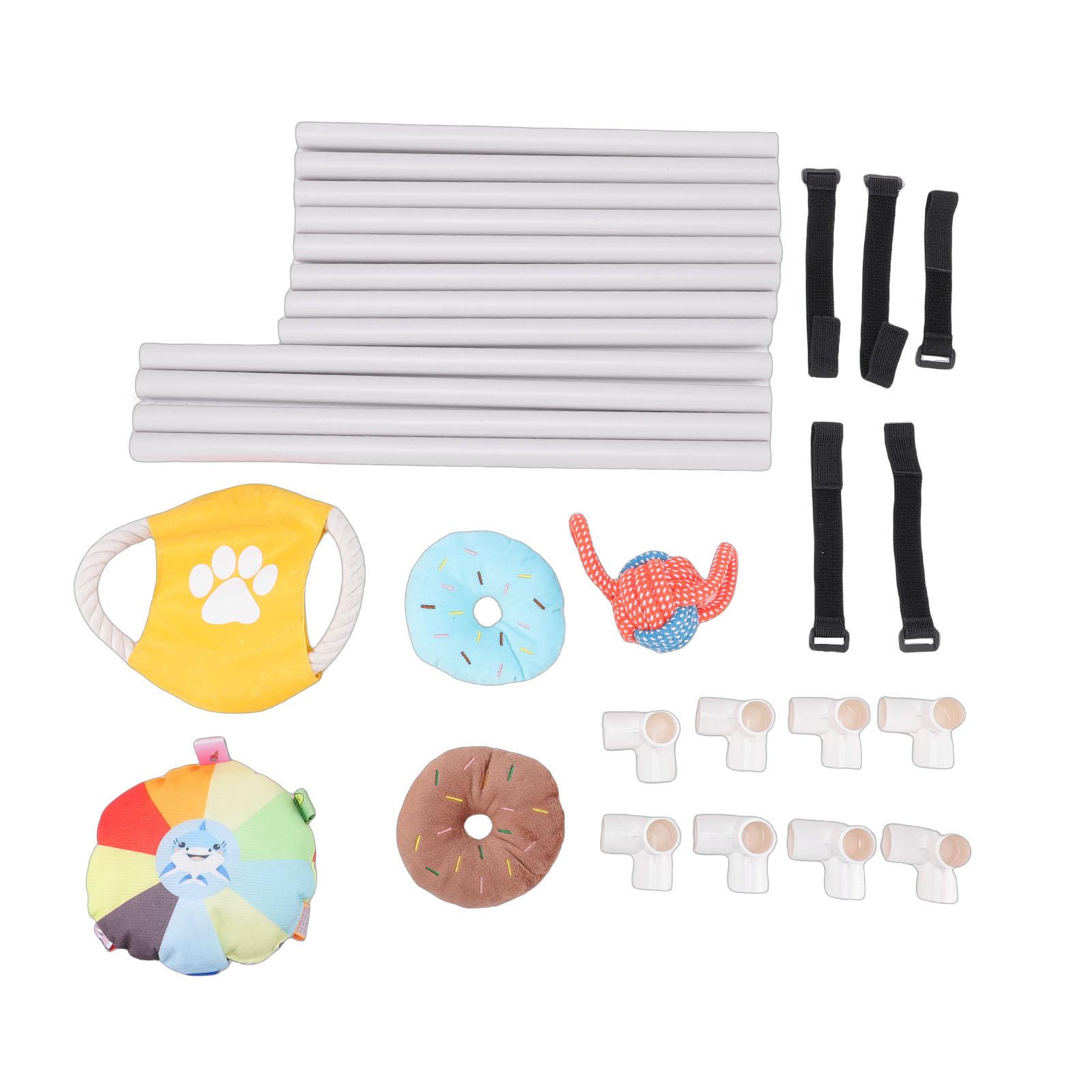 Tomtop Jms Puppy Dog Play Gym Sturdy Pvc Pipe Dog Enrichment Playground With Adjustable Hanging Strap 5 Toys