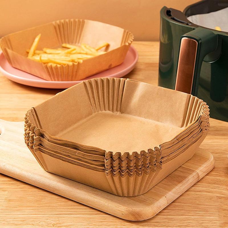 50pcs Disposable Air Fryer Parchment Liners, 9 Inch (5-8QT), Oil-Absorbing for Fries/Chicken