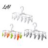 Plastic Clothing Clip Clothes Drying Rack with 12 Clips Heavy Duty Rotatable Multi Hanger Foldable Hanger Anti-Slip Organizer for Underwear
