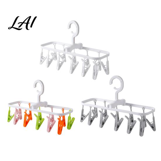 Plastic Clothing Clip Clothes Drying Rack with 12 Clips Heavy Duty Rotatable Multi Hanger Foldable Hanger Anti-Slip Organizer for Underwear