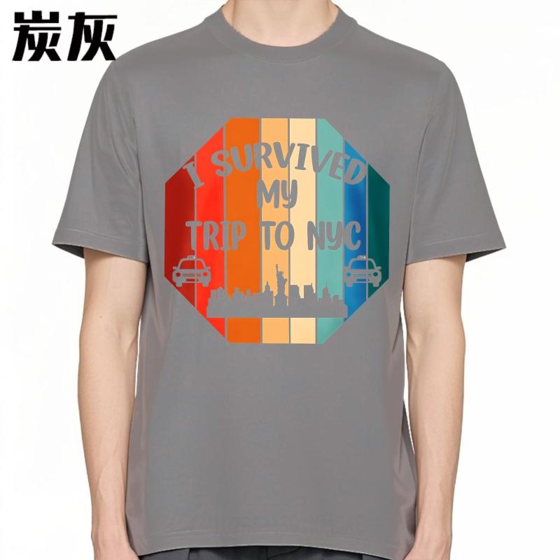 Fashion Tshirt Solid Color Unisex Oneck Tshirt Streetwear I Survived My Trip To Nyc Basic For Him Tee Shirt Minimalist Teeshirt