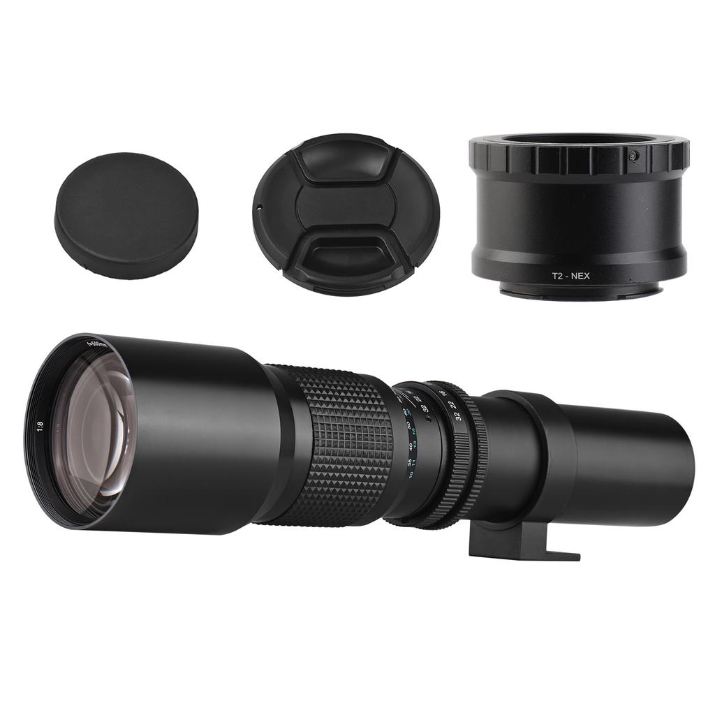 Super Telephoto Lens, 500mm Manual Zoom F8.0-F32 Aperture with Tripod Mount and T-Mount to NEX E-Mount Adapter   for A9    R  S  000  000  50