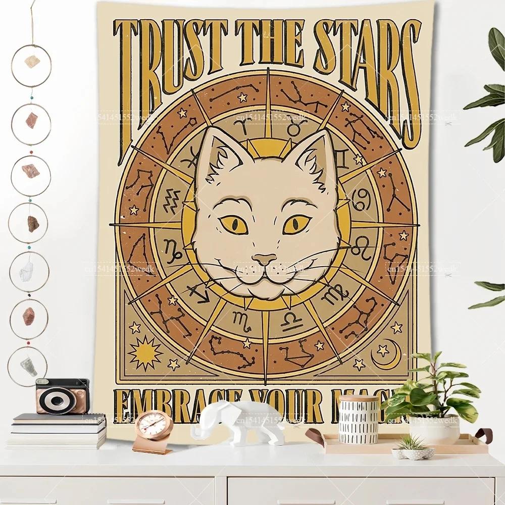VIKAMA Bohemian Tarot CatThemed Room Decor Tapestry Sun and Moon Tarot Tapestry Home Room Wall Decor