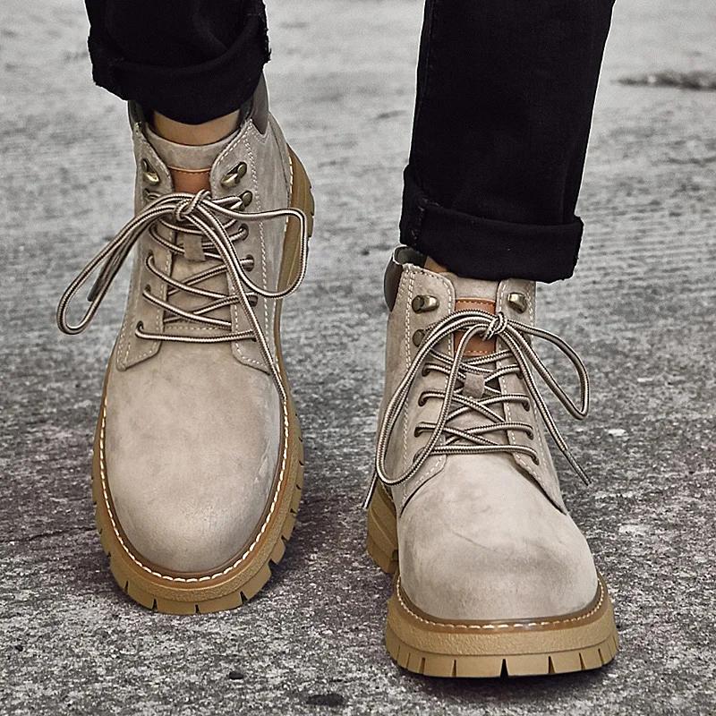 Fashion New Mens Ankle Boots High Top Sneakers Men Shoes Fashion Leather Formal Business Footwear Leisure Walk Men's Motorcycle Boots