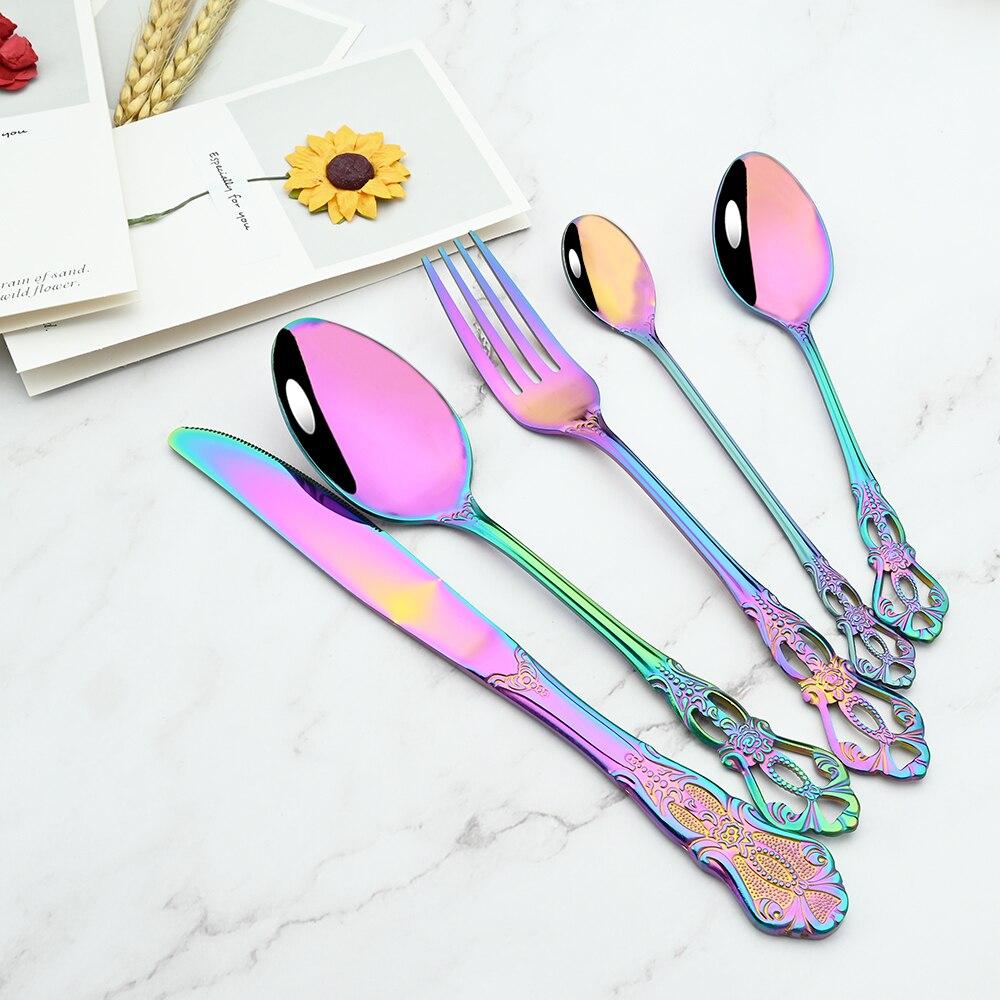Royal 6/30Pcs Gold Dinnerware Knife Fork Long Ice Spoons Flatware Stainless Steel Cutlery Set Kitchen Silverware Tableware Set