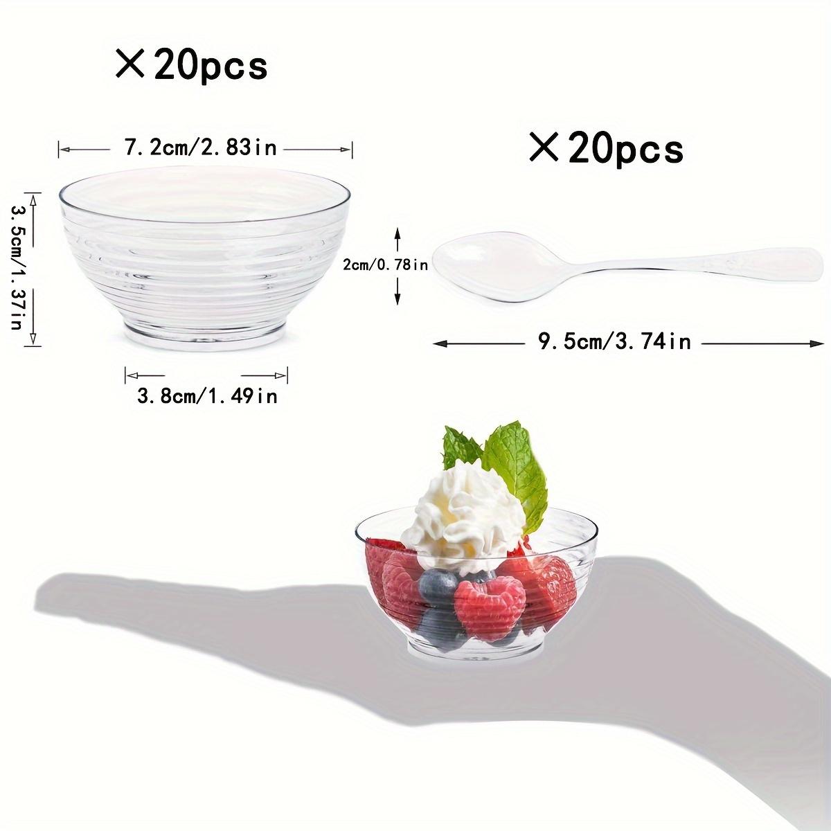 

20 шт. Мини-мисочки для десерта с ложками, прозрачные пластиковые миски для закусок для встреч, вечеринок, Нового года, свадьбы, помолвки, Дня святого Валентина 20pcs