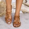 Large Size Belt Buckle Flat Bottom Hollow Sandals Women's Fashion Versatile Outer Wear Solid Color Beach Sandals Wish