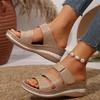Sommer kilesandaler for kvinner Premium ortopediske sandaler med åpen tå Vintage anti-skli skinn Uformell Retro sko med plattform for kvinner