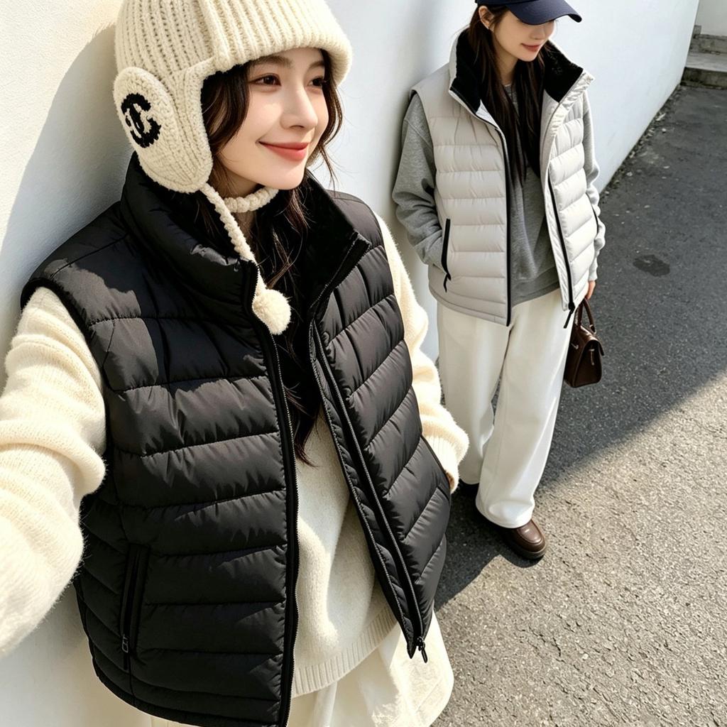Rib cotton vest women's short new autumn and winter loose small warm vest vest jacket