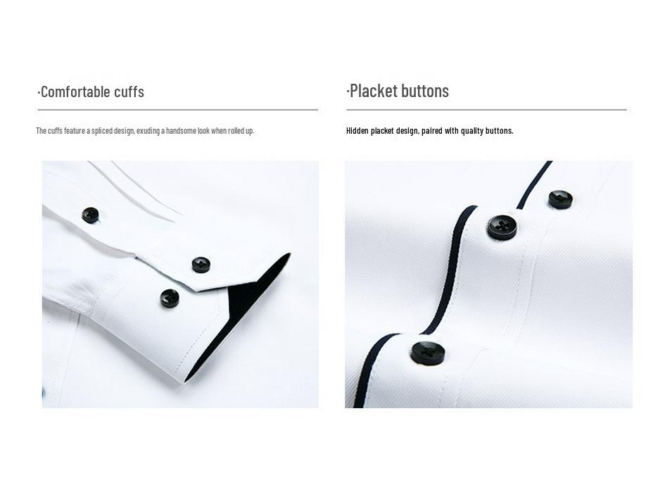 2025 Spring/Summer Men's Iron-Free White Long Sleeve Business Casual Shirt - Plus Size Available