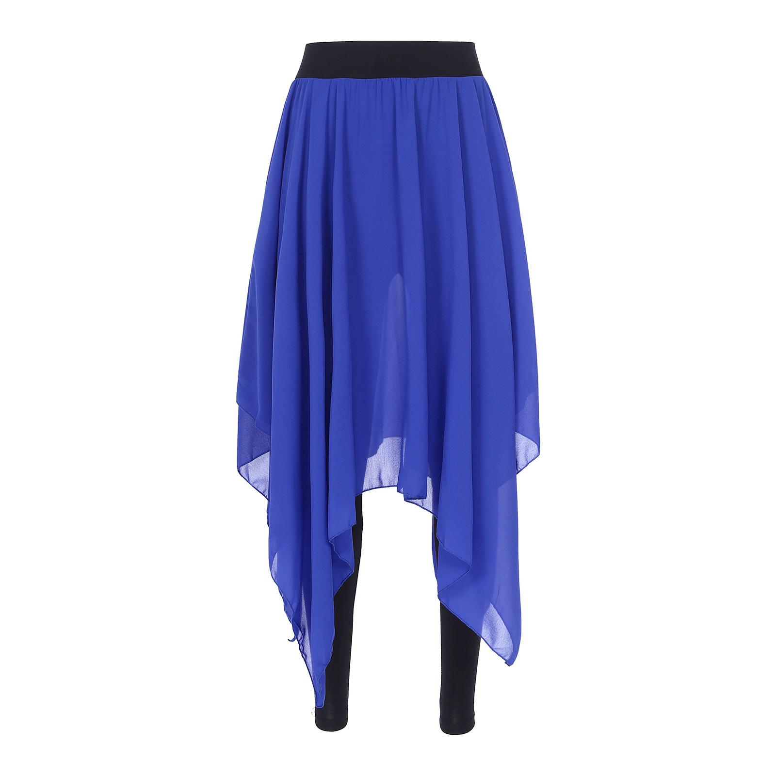 

Жіноча широка шифонова танцювальна спідниця легінси асиметричний поділ еластична талія для занять балетом M королівський синій колір