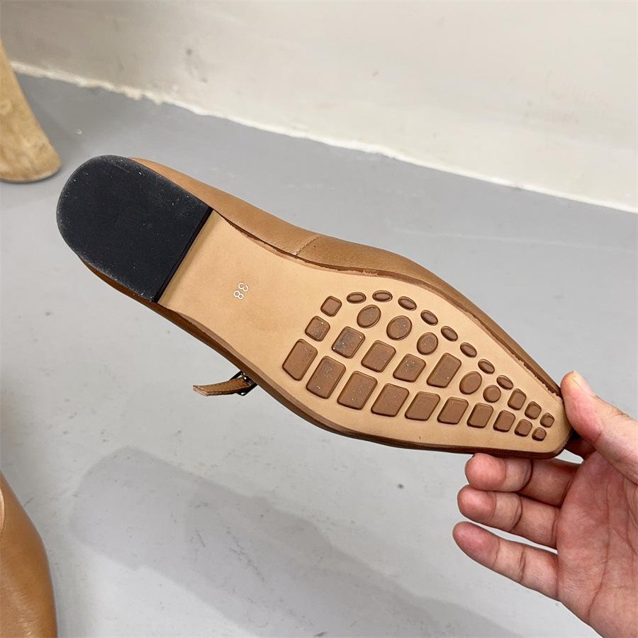 Johnature Versatile Genuine Leather Shoes Pointed Toe Buckle Strap Soft Soled Women's Flat Shoes