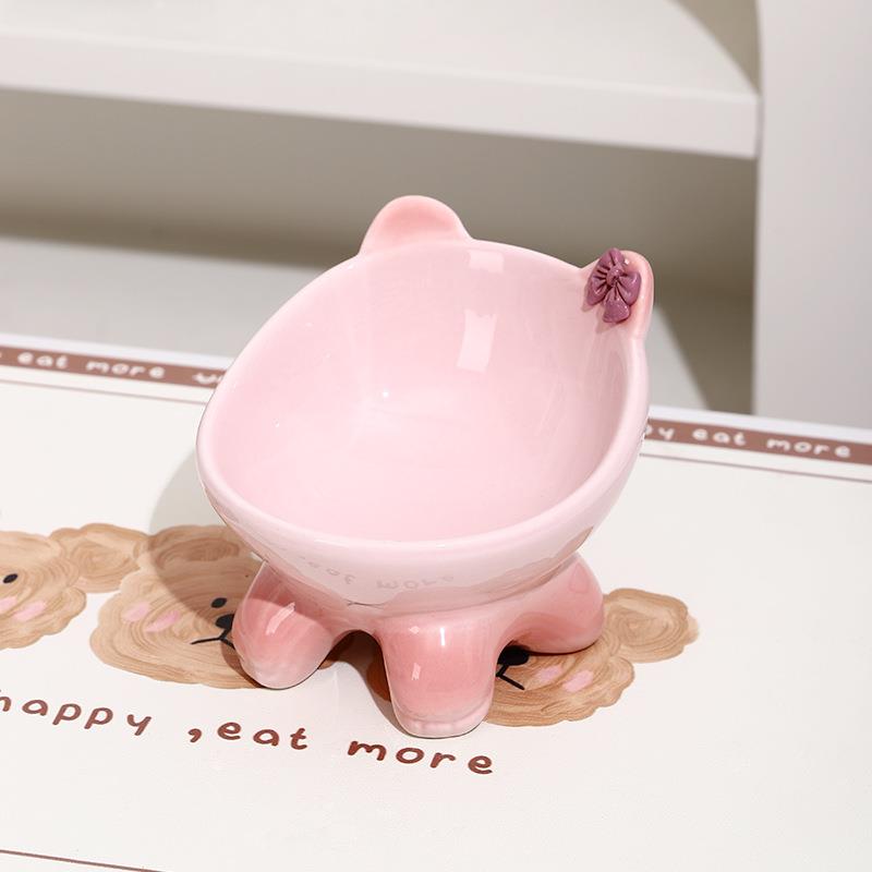 Bevel Ceramic Cat Food Bowl Cute Pets Drinkers for Cats Protect Neck High Feet Dog Bowl Anti-Flip Slow Feeding Bowl Pet Supplies