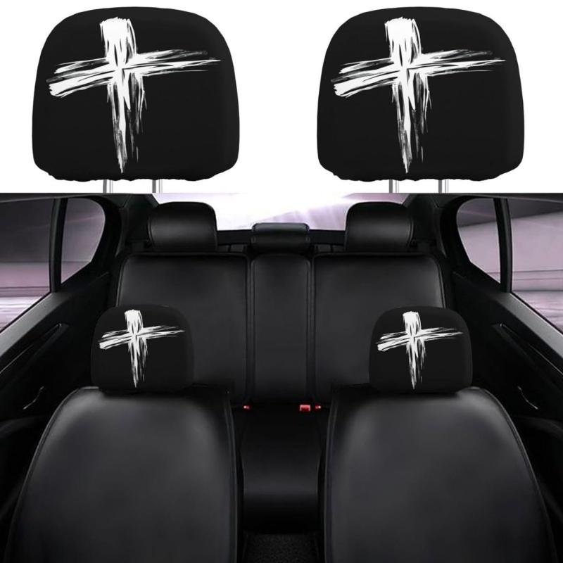 Comfortable Car Headrest Cover Halloween Skull Print Universal Automotive Accessories Removable Headrest Protector Cover
