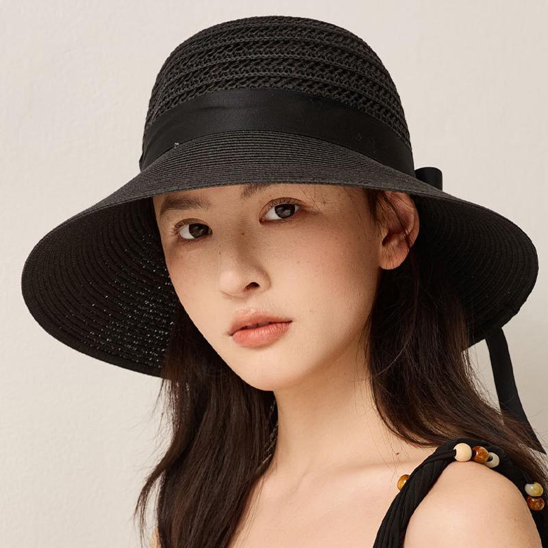 Summer Straw Sun Hat Women's Bow Outdoor Seaside Vacation Sunscreen Hat